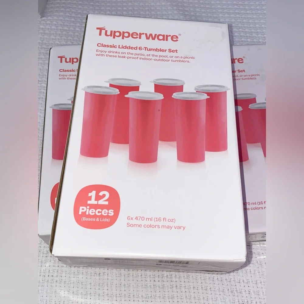 NIB NEW Tupperware Pink Lidded 16 oz 6-Tumbler Cups Set x 3 (3 sets included)